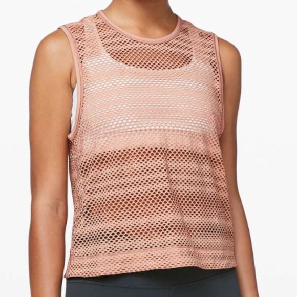 Lululemon Peach Sweat Your Heart Out Mesh Net Athletic Tank Top Workout Orange 6 - Picture 1 of 10